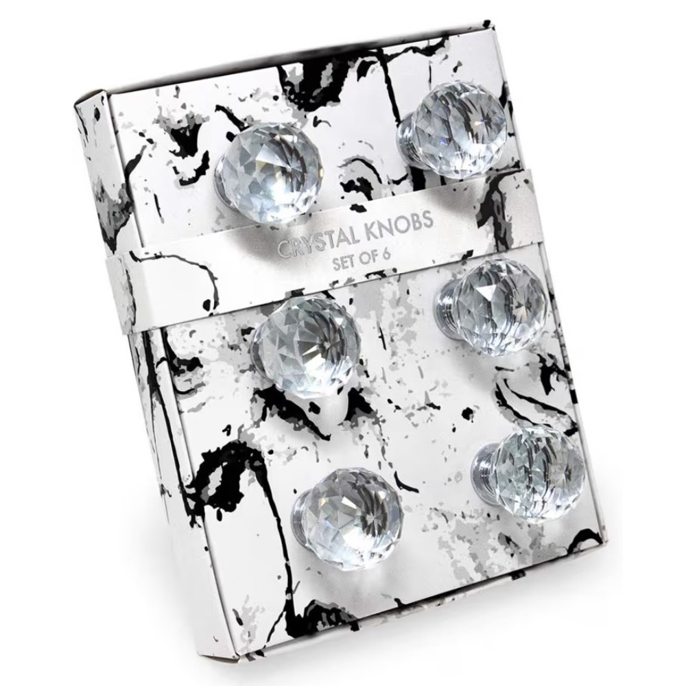 Isaac Jacobs Set of 6 Crystal Glass Knobs Clear Faceted Drawer‎ Pulls CK02-406